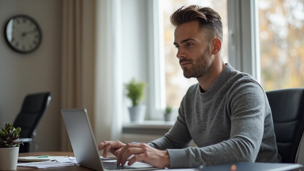 Professionele man die zijn LinkedIn-profiel aanpast op laptop