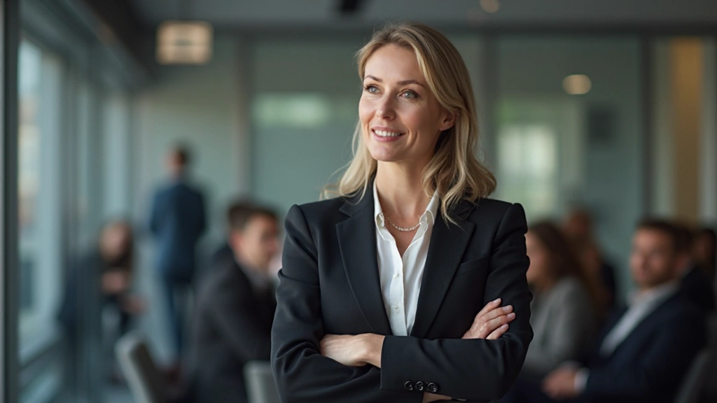 Professionele vrouw die presenteert op conferentie met zelfverzekerde houding